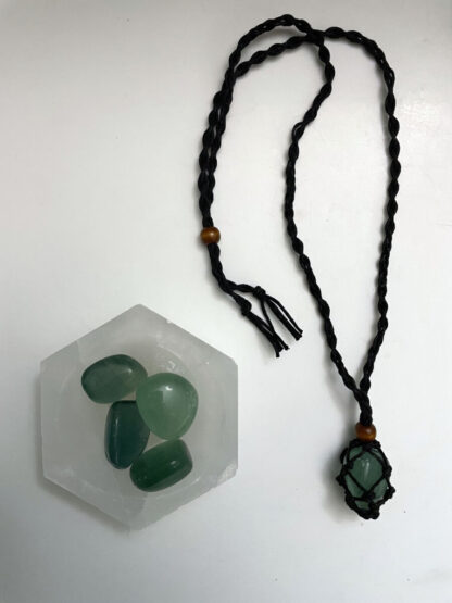 Green Aventurine Tumble In Black Corded Necklace