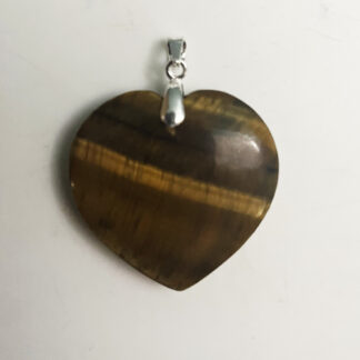 Natural Tigers Eye Heart Pendant With Solid Silver Clasp